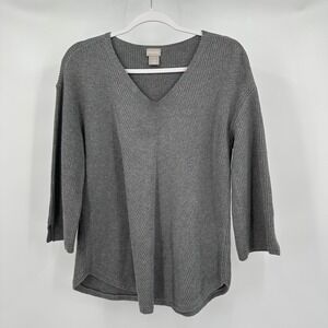 Chicos Womens Oversized Ribbed‎ Sweater Size 1 US M Gray Minimalist Cozy Relaxed